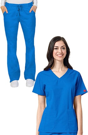 Ascent by allheart Women's V-Neck Scrub Top & Drawstring Cargo Scrub Pant Set