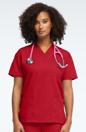 Basics by allheart Women's V-Neck 3 Pocket Solid Scrub Top