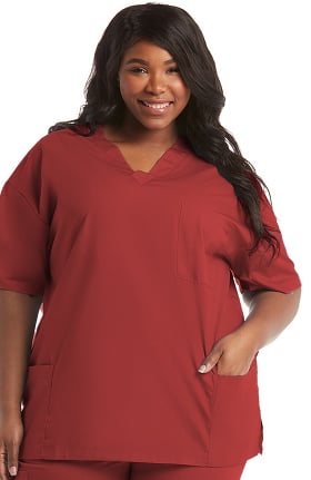 Basics by allheart Women's V-Neck 3 Pocket Solid Scrub Top