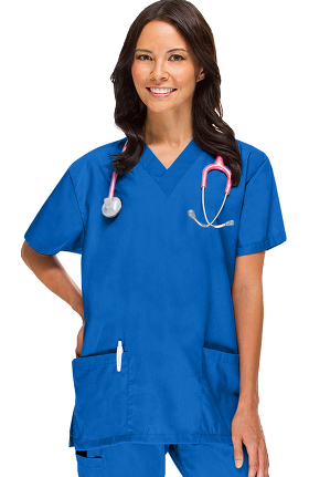 Basics by allheart Women's V-neck 2 Pocket Solid Scrub Top