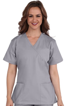 Basics by allheart Women's Mock Wrap Solid Scrub Top