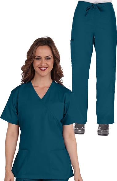 Women's Basics Scrub Sets - Mock Wrap Top & Pants | Allheart