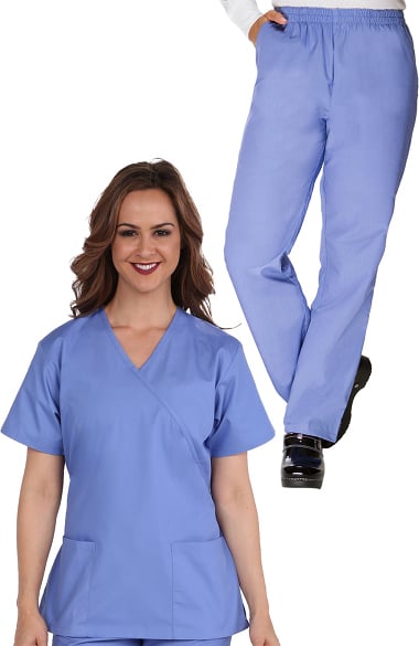 Women/'s Medical Scrubs Uniform Set V-neck Wrap Top with Red Neckline 7 Pockets