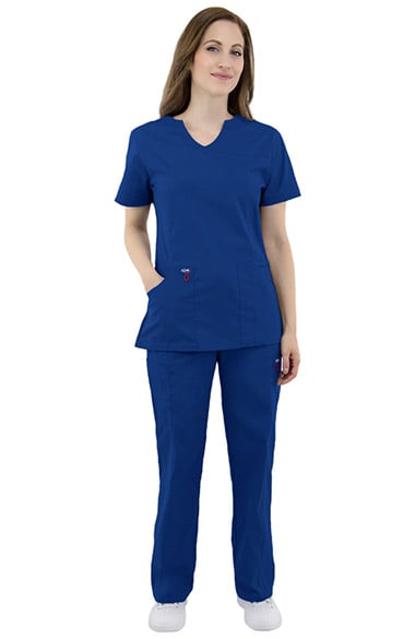 elate by allheart Women's Mock Wrap Solid Scrub Top & Elastic Waist ...