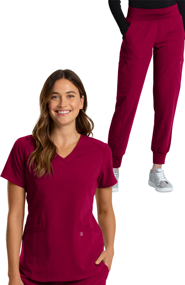 Luxe Supreme by allheart Women's V-Neck Solid Scrub Top & Jogger Scrub Pant