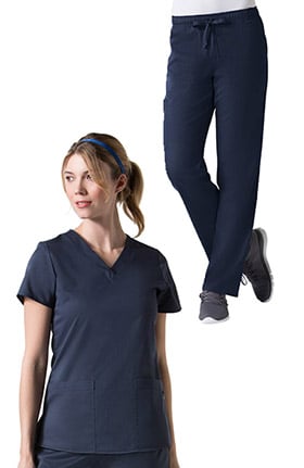 C3 by allheart Women's COOLMAX® Basic V-Neck Solid Scrub Top & COOLMAX® Elastic Waistband Cargo Scru