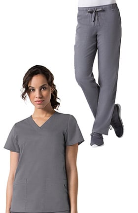 Clearance C3 by allheart Women's Basic V-Neck Solid Top & Elastic Waistband Cargo Pant COOLMAX Scrub Set