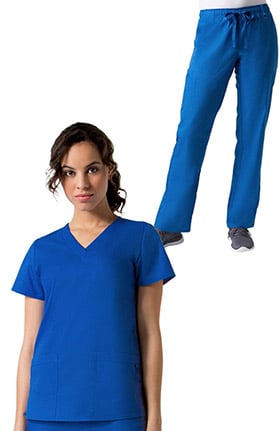 Clearance C3 by allheart Women's Basic V-Neck Solid Top & Elastic Waistband Cargo Pant COOLMAX Scrub Set