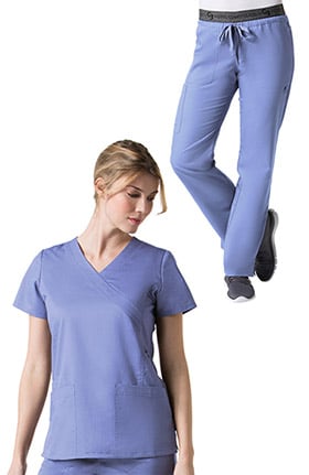 C3 by allheart Women's COOLMAX® Mock Wrap Solid Scrub Top & COOLMAX® Logo Elastic Waistband Scrub Pa