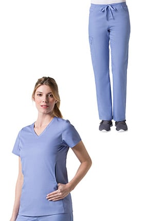 C3 by allheart Women's COOLMAX® V-Neck Mesh Pocket Solid Scrub Top & COOLMAX® Elastic Waistband Carg