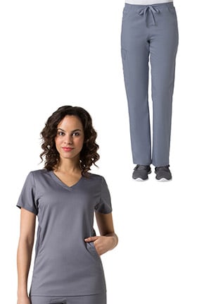 Clearance C3 by allheart Women's V-Neck Mesh Pocket Solid Top & Elastic Waistband Cargo Pant COOLMAX Scrub Set