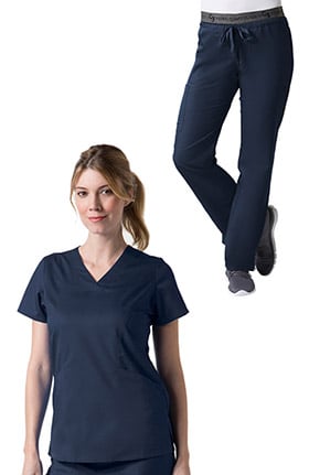 C3 by allheart Women's COOLMAX® Sporty V-Neck Solid Scrub Top & COOLMAX® Logo Elastic Waistband Scru