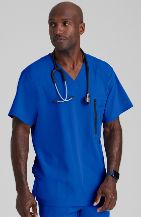 Barco One™ Men's V-Neck Zip Pocket Solid Scrub Top