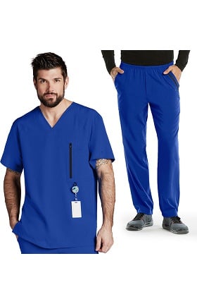 Barco One™ Men's Raglan V-Neck Top & Athletic Jogging Pant Scrub Set