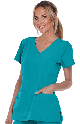 Signature by Grey's Anatomy Women's Mock Wrap Solid Scrub Top