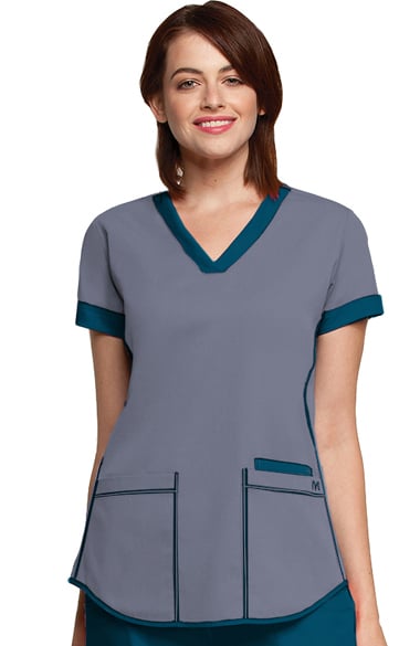 NRG by Barco Uniforms Women's Contrast Squared V-Neck Solid Scrub Top