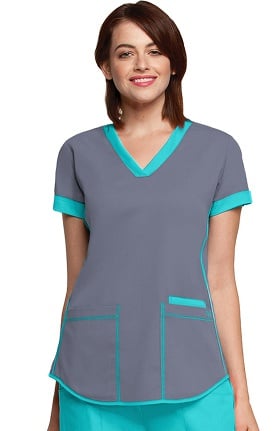 Clearance NRG by Barco Uniforms Women's Contrast Squared V-Neck Solid Scrub Top