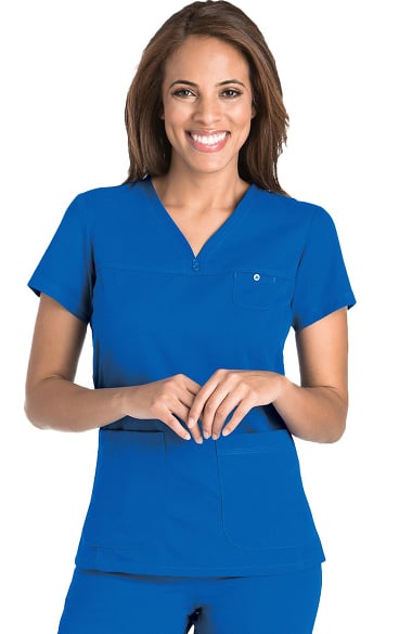 Clearance Grey's Anatomy™ Women's Junior Detailed V-Neck Solid Scrub Top