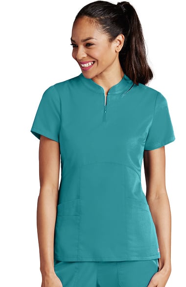 Clearance Greys Anatomy™ Womens Zip Mandarin Collar Solid Scrub Top 7753