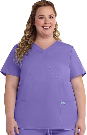 Clearance Grey's Anatomy Classic Women's Mock Wrap Solid Scrub Top