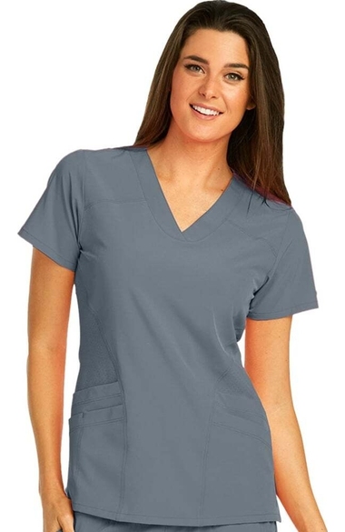 Clearance Barco One™ Women's V-Neck Perforated Side Panel Solid Scrub Top