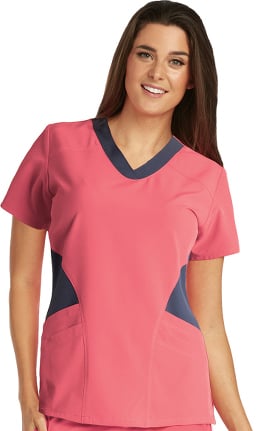 Barco One™ Women's V-Neck Contrast Panel Solid Scrub Top