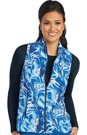 Barco One™ Women's Stand Collar Zip Front Abstract Print Scrub Vest