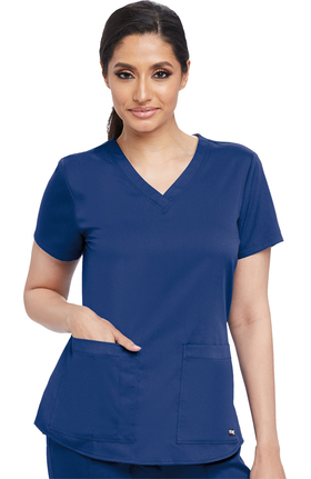 Grey's Anatomy Classic Women's V-Neck Shirred Back Solid Scrub Top