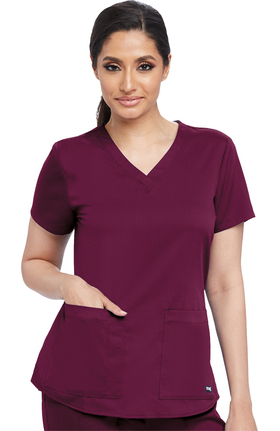 Grey's Anatomy Classic Women's V-Neck Shirred Back Solid Scrub Top