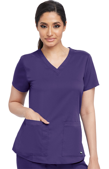 Clearance Grey's Anatomy Classic Women's V-Neck Shirred Back Solid ...