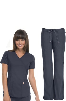 code happy Women's Mock Wrap Top & Mid-Rise Pant Set