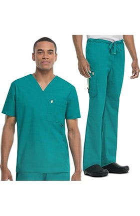 code happy Men's V-Neck Scrub Top & Cargo Scrub Pant Set