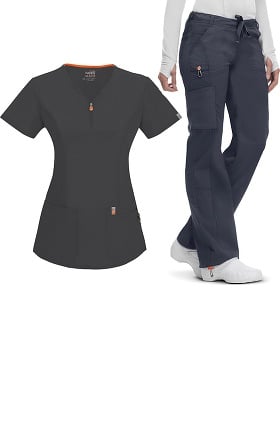 code happy Women's Zip V-Neck Top & Low Rise Pant Set