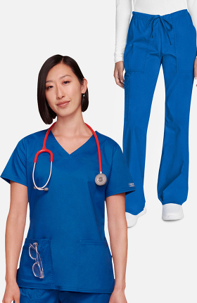 Core Stretch by Cherokee Workwear Women's V-Neck Scrub Top & Drawstring Scrub Pant Set