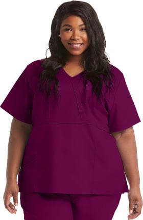 Luxe by Cherokee Women's Mock Wrap Solid Scrub Top