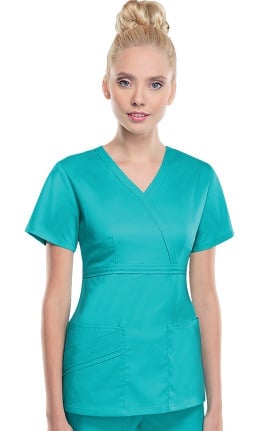 Clearance Luxe by Cherokee Women's Mock Wrap Solid Scrub Top