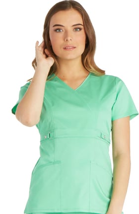 Luxe by Cherokee Women's Mock Wrap with Self Belt At Empire Waist Solid Scrub Top