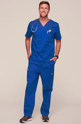 Core Stretch by Cherokee Workwear Men's V-Neck Top & Utility Pant Scrub Set