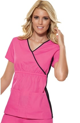 Flexibles by Cherokee Women's Mock Wrap with Contrast Knit Side Panels Solid Scrub Top