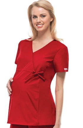 Flexibles by Cherokee Women's Maternity Mock Wrap with Stretch Side Panels Solid Scrub Top