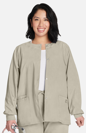 Cherokee Workwear Originals Women's Jewel Neck Warmup Solid Scrub Jacket