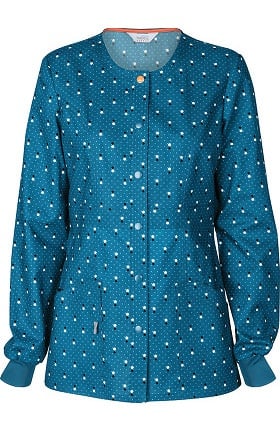 code happy Women's Snap Front Dot Print Warm Up Scrub Jacket