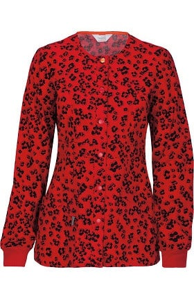 code happy Women's Snap Front Leopard Print Warm Up Scrub Jacket