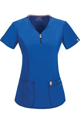 code happy Women's Zip V-Neck Solid Scrub Top