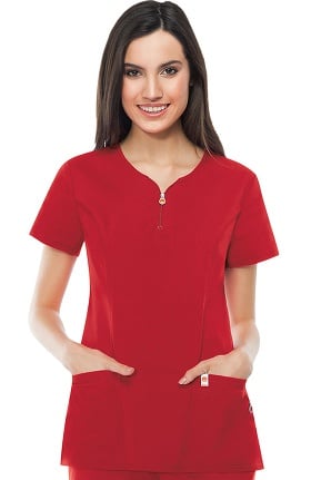 code happy Women's Zipper V-Neck Solid Scrub Top