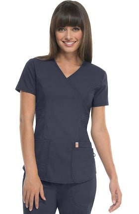 code happy Women's Mock Wrap Solid Scrub Top