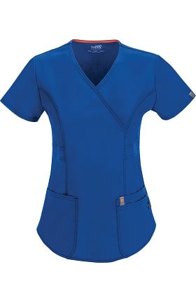 Clearance code happy Women's Mock Wrap Solid Scrub Top