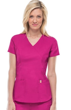 code happy Women's Princess Seam Mock Wrap Scrub Top