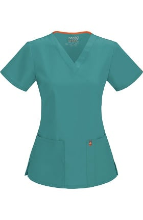 code happy Women's Princess Seam V-Neck Solid Scrub Top