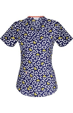 Clearance code happy Women's Mock Wrap Mod Floral Print Scrub Top